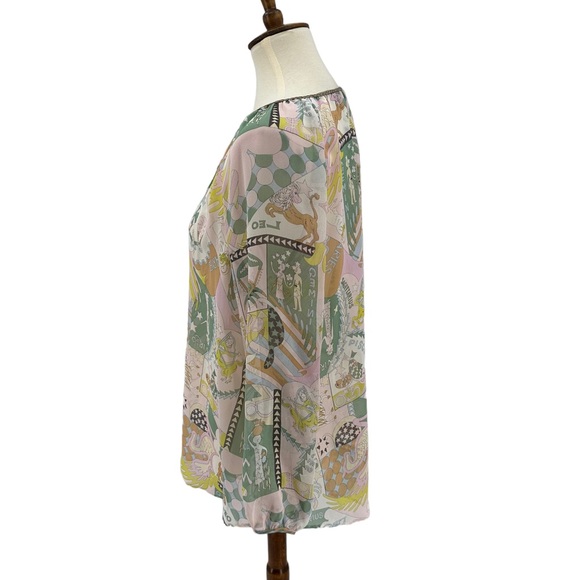 Y2K Calypso St. Barth Silk Zodiac Long Sleeved Semi Sheer Top XS Travel Vacation - Picture 2 of 4